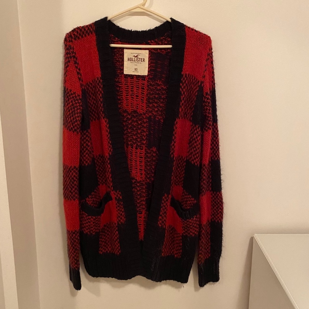 Hollister Plaid Cardigan - Red/Black